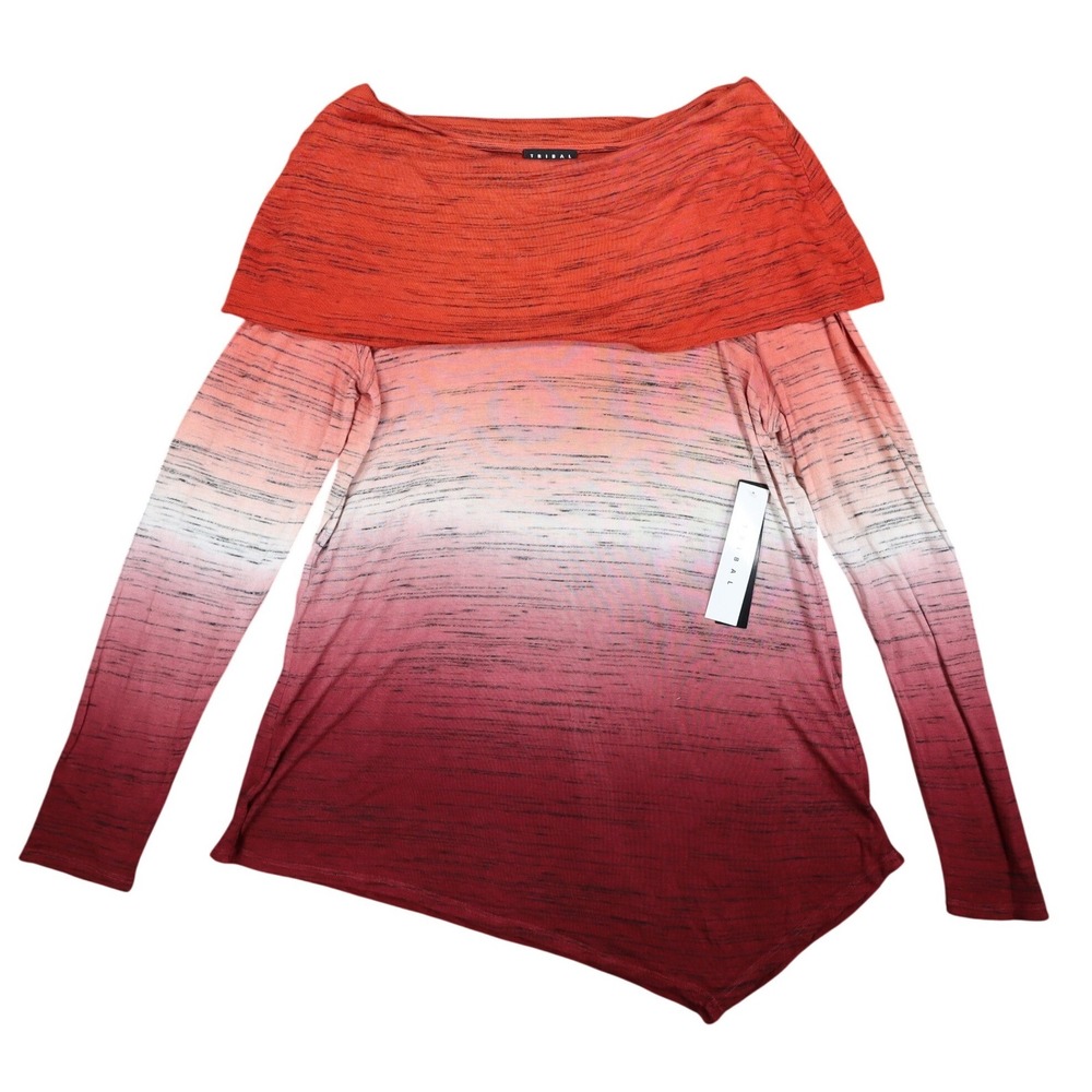Tribal Asymmetrical Top Womens XL Tawny Red Ombre Space Dye Cowl Neck NEW